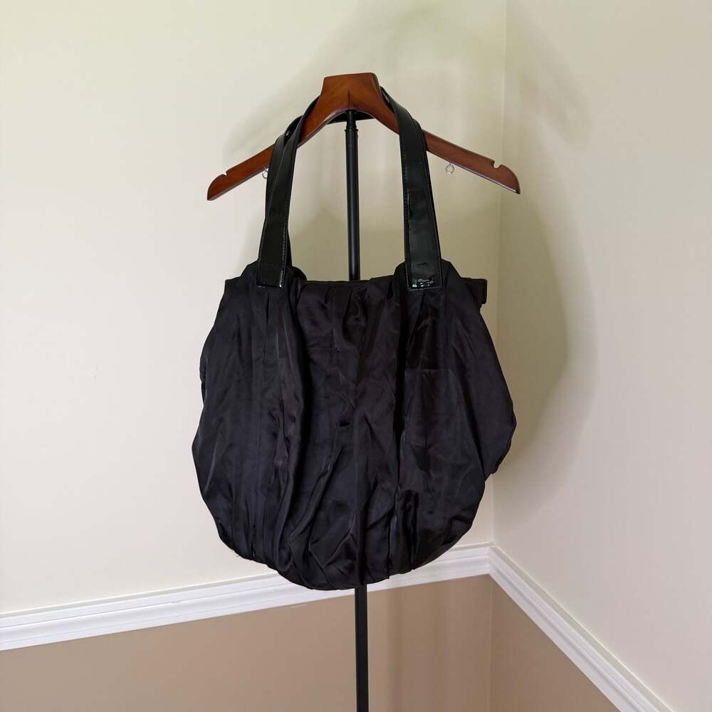 Simply Vera Vera Wang Black Nylon and Patent Leather Pleated Tote Bag